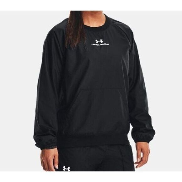 Under Armour 1369850 001 Women's Sz L Black UA Rush Woven Crew Sweatshirt $90 - Picture 1 of 8